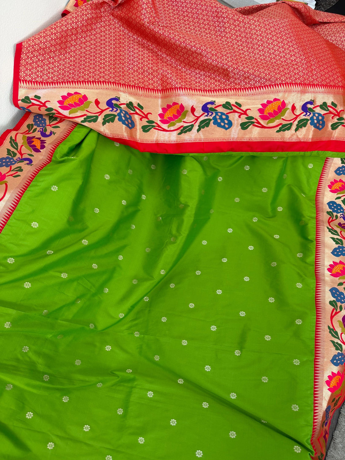 Semi Silk Paithani Saree premium quality fall pico done with blouse piece