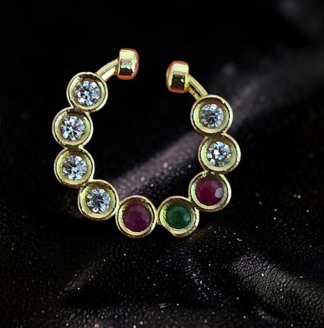 American Diamond Pressing Nose Ring with Gold Plating