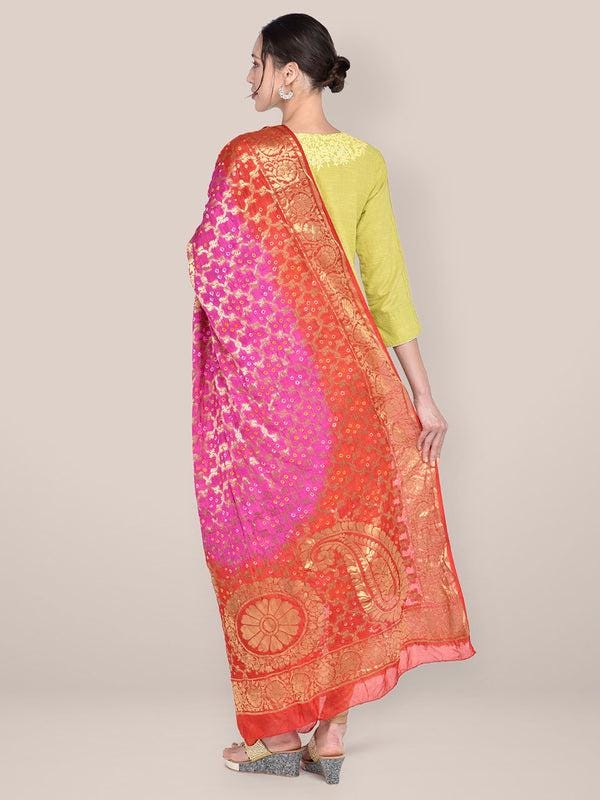 Pink & Red Banarasi Bandhej Gharchola Silk Dupatta