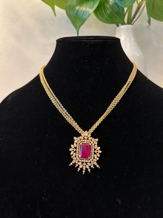 American Diamonds zirconia pendant and long chain necklace set purple stones