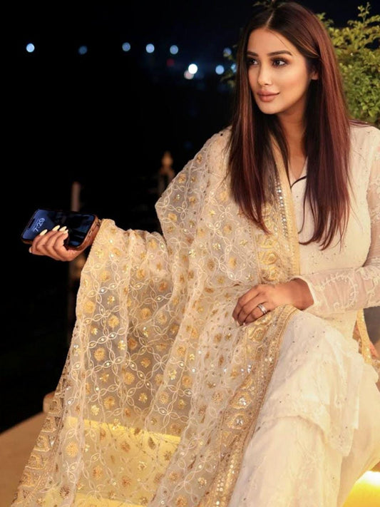 Heavily Embroidered Net Dupatta Stole