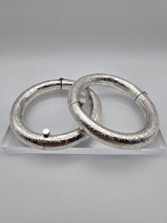 Silver toda bangles hasli style openable lock kadas