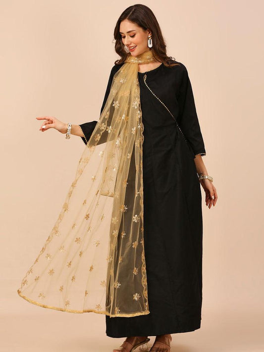Jaal Embroidered Gold Net Dupatta golden trendy delicate shawl stole