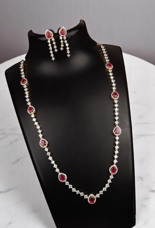 American Diamonds zirconia long necklace set purple stones