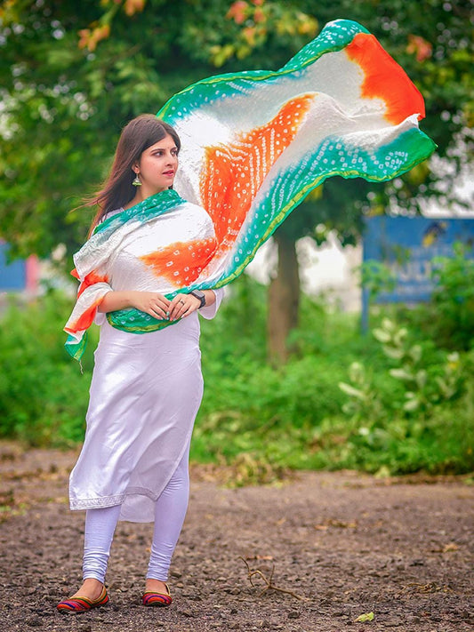Republic Day/Independence Day Tiranga Tri Colour Bandhini Silk Dupatta Unisex