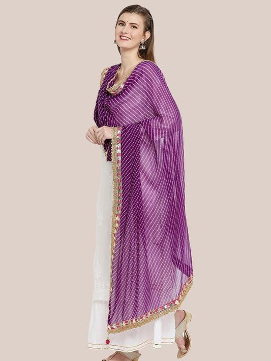 Purple Georgette dupatta with Muthra Print and Gotta Patti border
