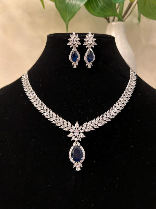 American Diamonds zirconia necklace set blue stone