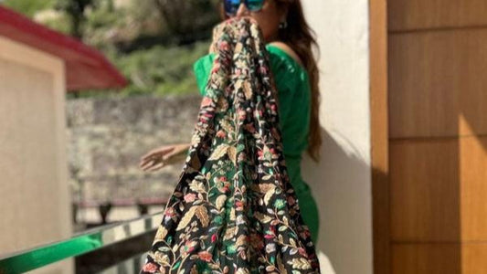 Black Dupatta with Heavy Multicolour Embroidery stole