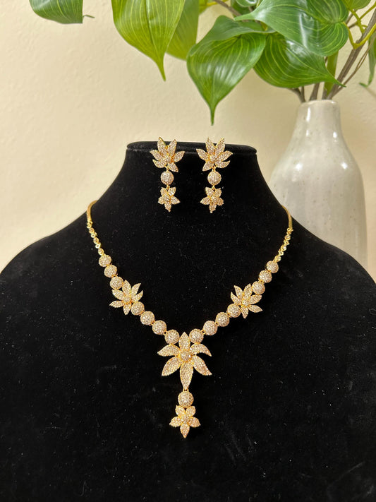 American Diamonds zirconia necklace set gold polished