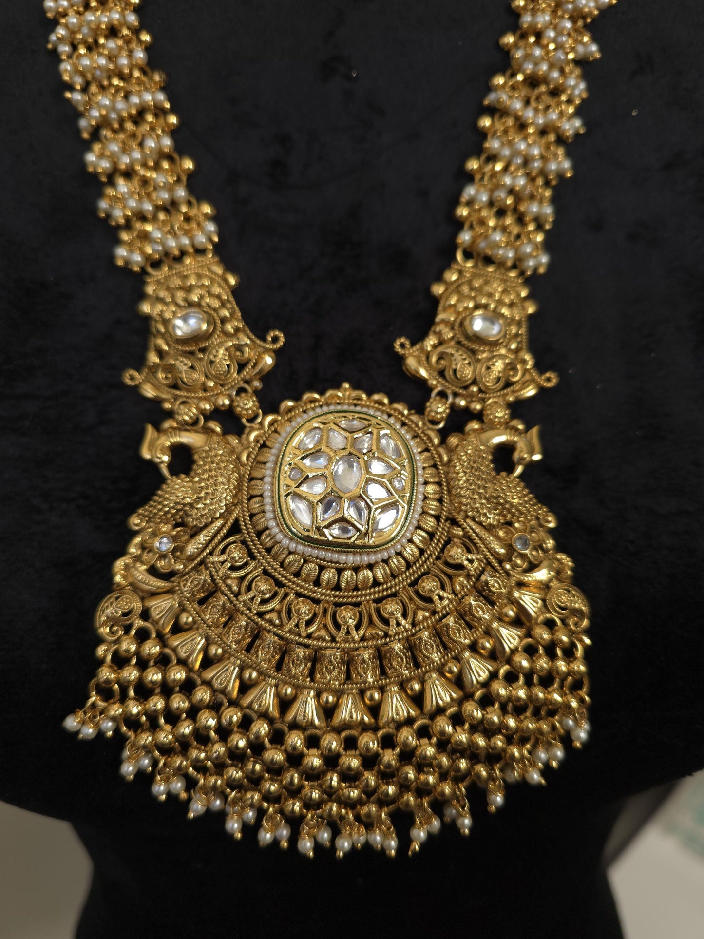 Rajwadi polki necklace set long, adjustable gold polished chunky statement