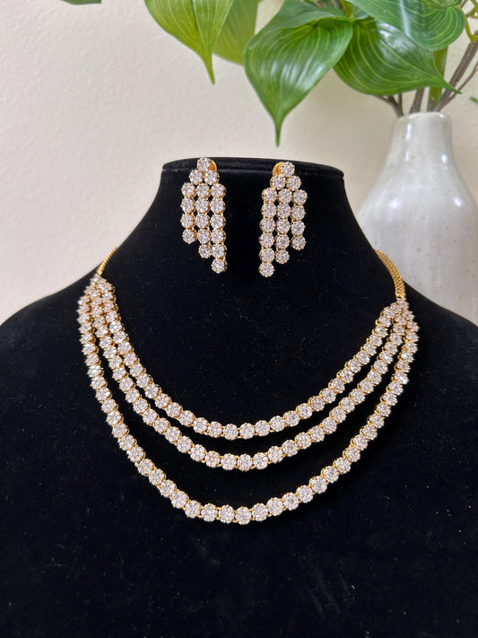 American Diamonds zirconia necklace set gold polished layered trendy real diamond lookalike