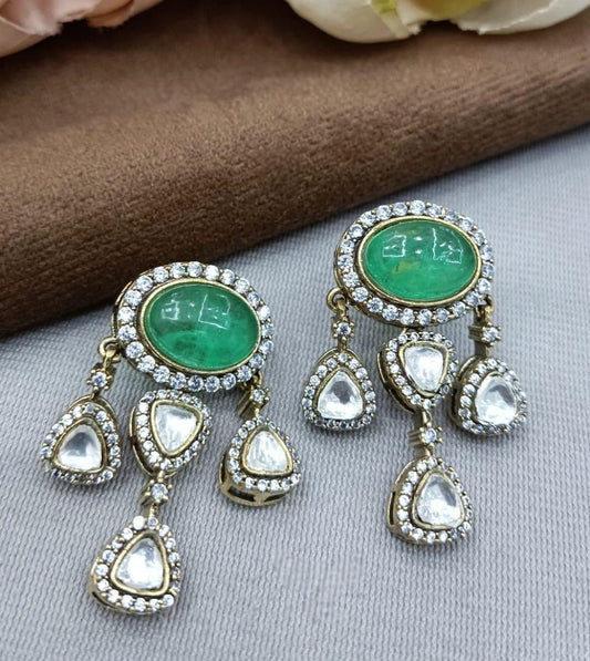 Polki and semiprecious stone earrings with American diamonds