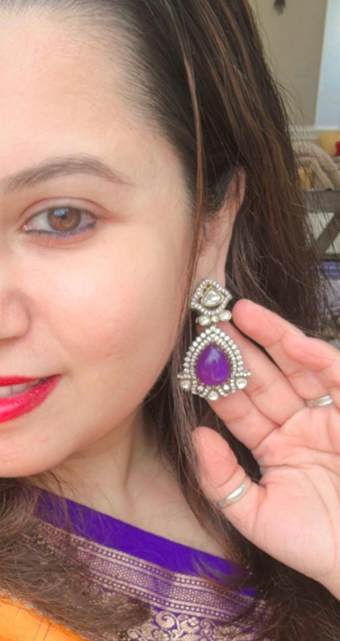 Polki and semiprecious stone earrings with American diamonds
