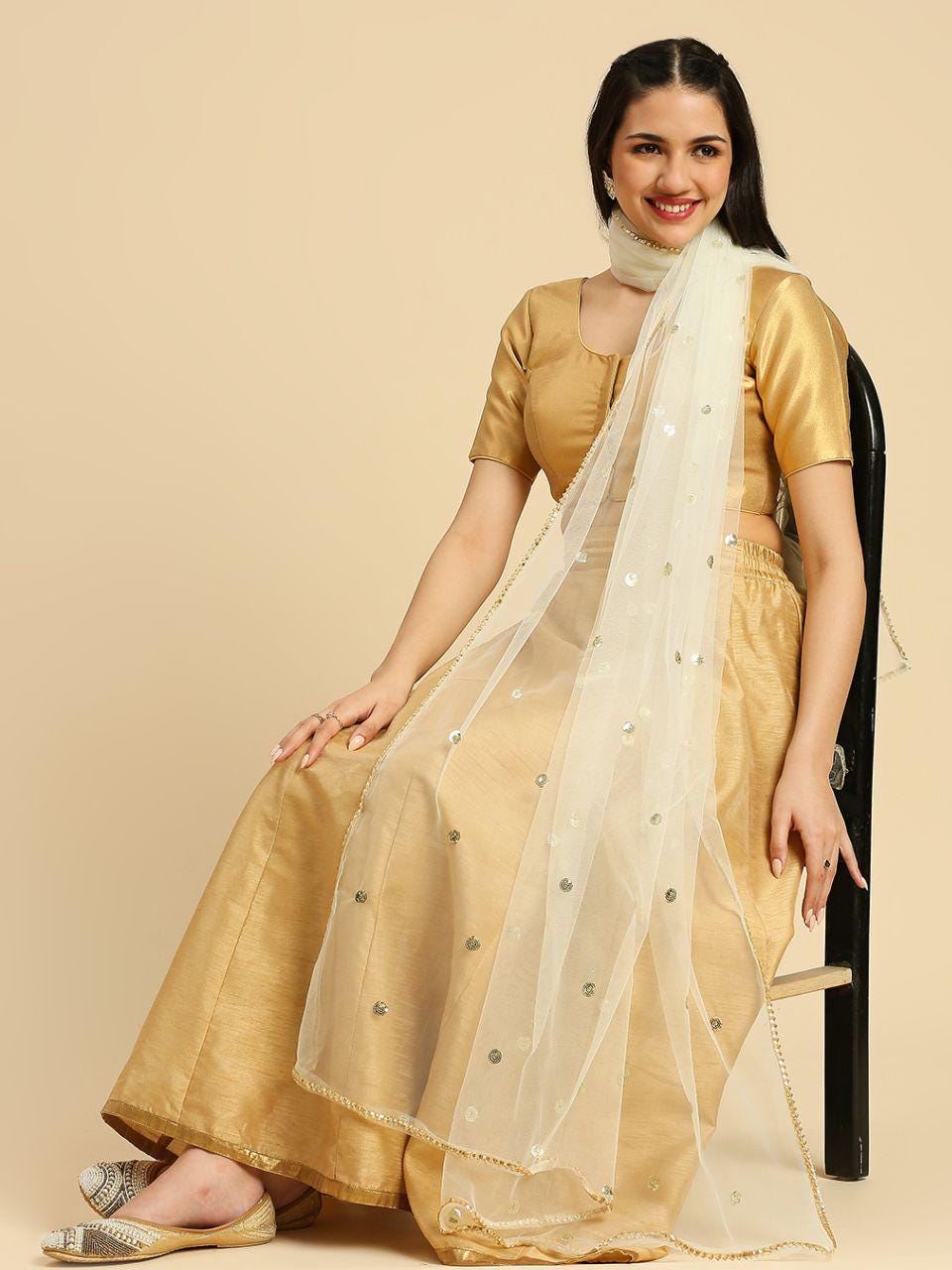 Net fabric Dupatta Stole with Gotta Patti Work delicate edge and sequin buttas work lightweight