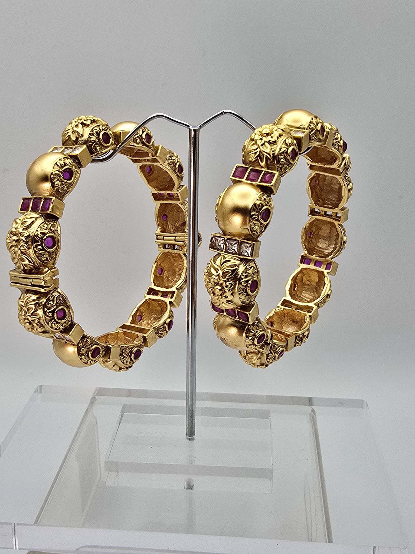 2.4 size Antique gold polished jadau bangles openable lock