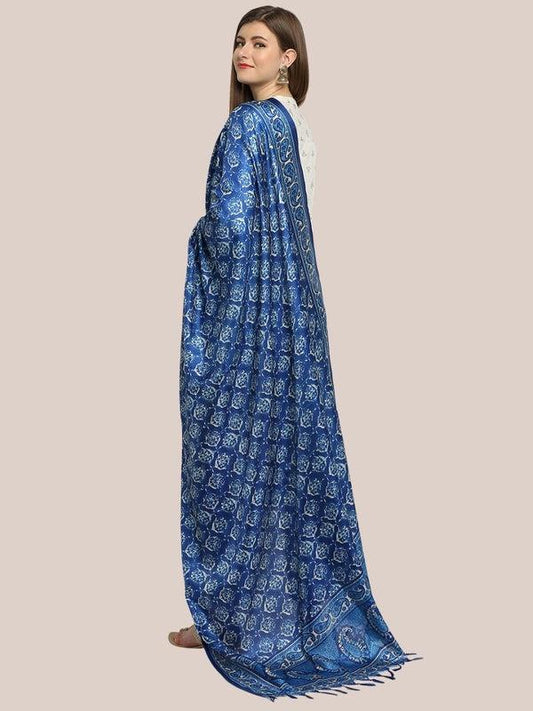 Blue Printed Art Silk Dupatta