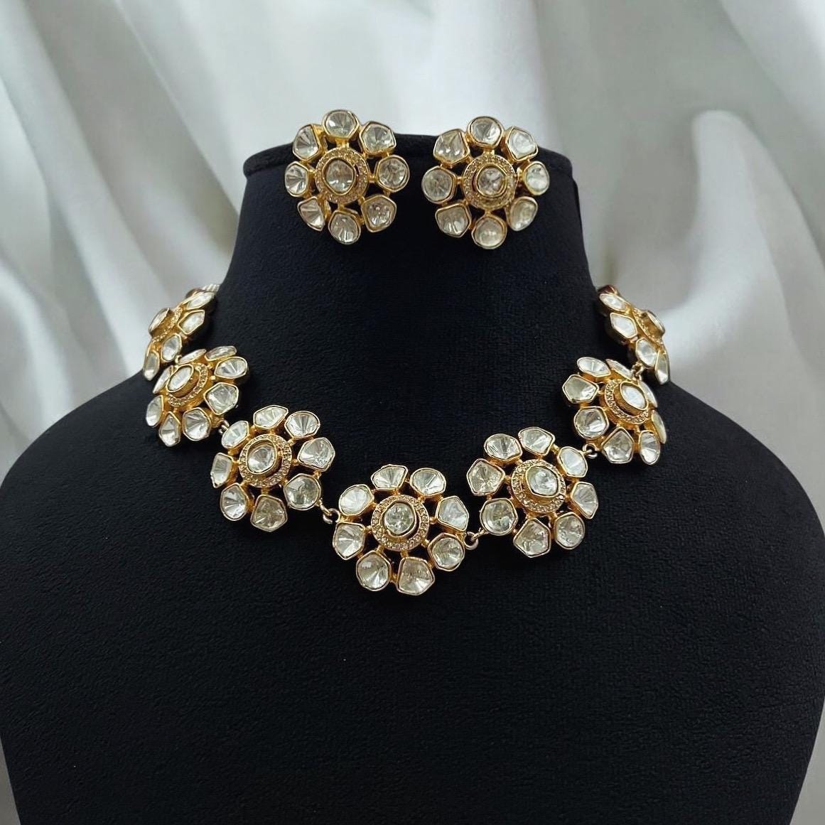Mossanite choker with gold foil work polish, trendy delicate