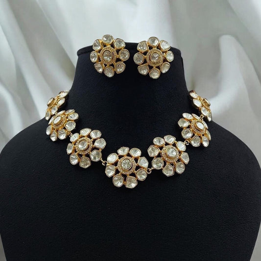 Mossanite choker with gold foil work polish, trendy delicate
