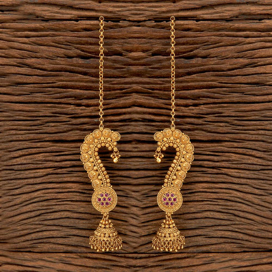 Antique Jhumkas with Ear chain gold polished, kaan chain earrings trendy light weight