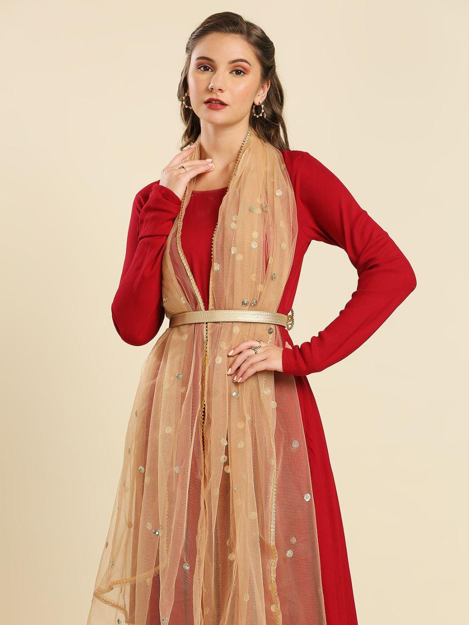 Net fabric Dupatta Stole with Gotta Patti Work delicate edge and sequin buttas work lightweight