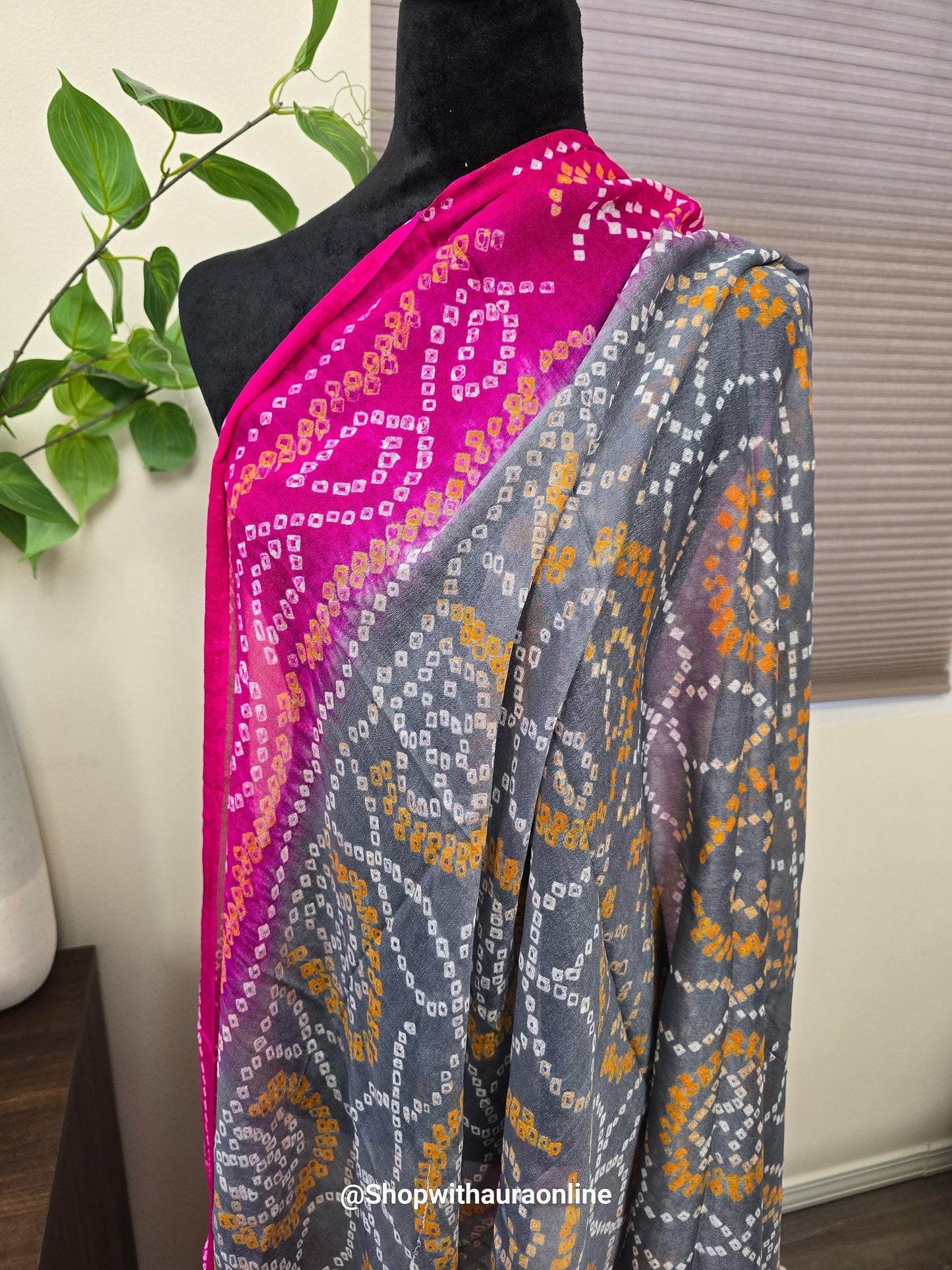 Pure Crepe delicate handmade handwork Bandhani dupatta stole