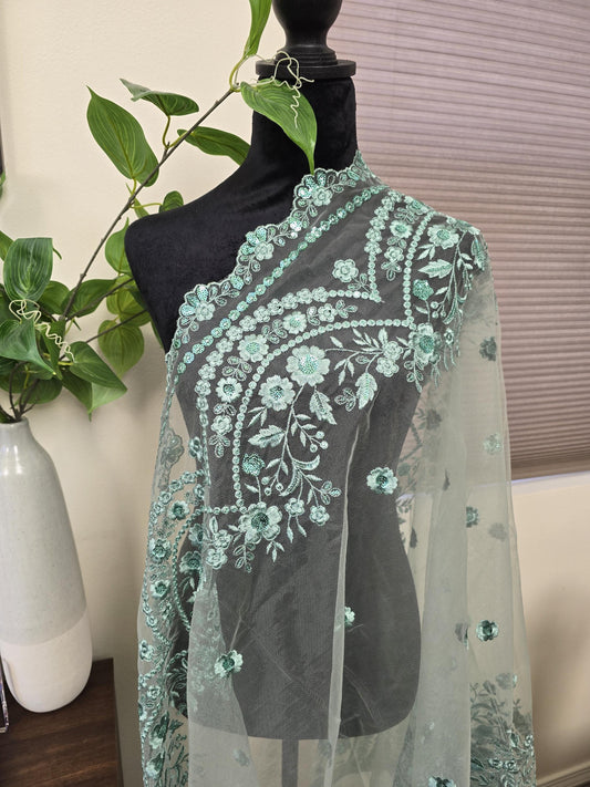 Jaal Embroidered Net Dupatta golden trendy delicate shawl stole