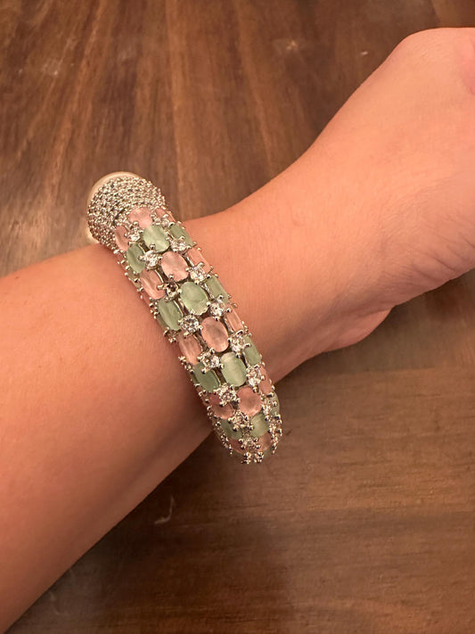 American diamonds kada bracelet silver polished with pearls Sabyasachi inspired