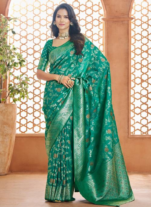 Green Banarasi Silk Weaving Festival Wear Saree