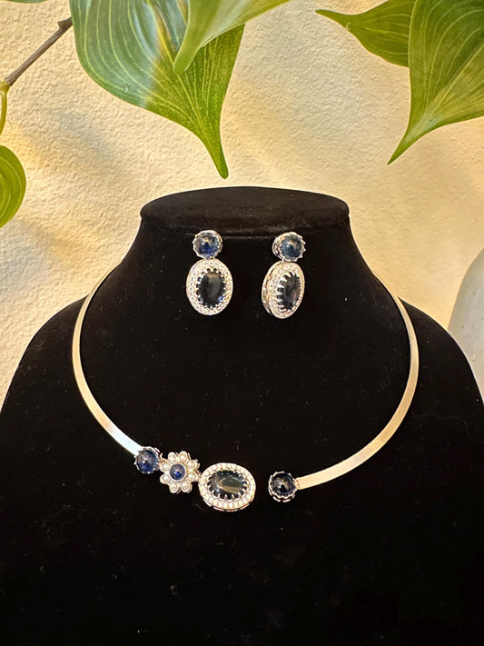 Trendy stylish hasli necklace set with stones blue green