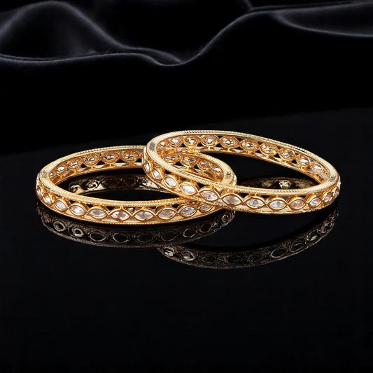 Kundan bangles gold polished eye shaped