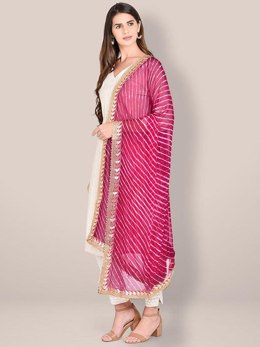 Pink Leharia Chiffon Dupatta with Gotta Patti Border