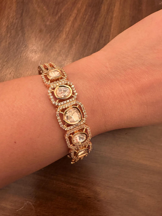 American diamonds and Kundan kada bracelet silver gold polished