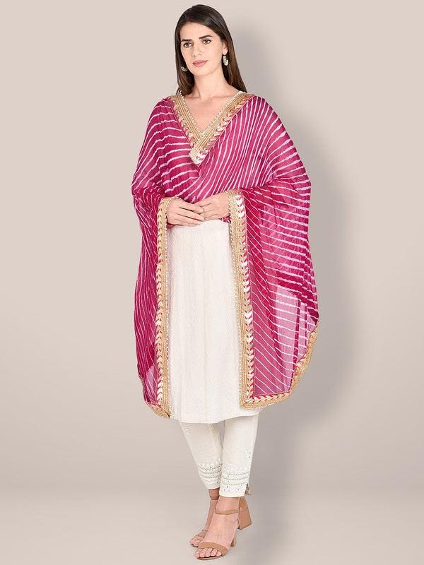 Pink Leharia Chiffon Dupatta with Gotta Patti Border