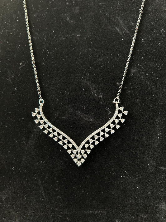 Diamond mangalsutra silver polished zirconia black beads long