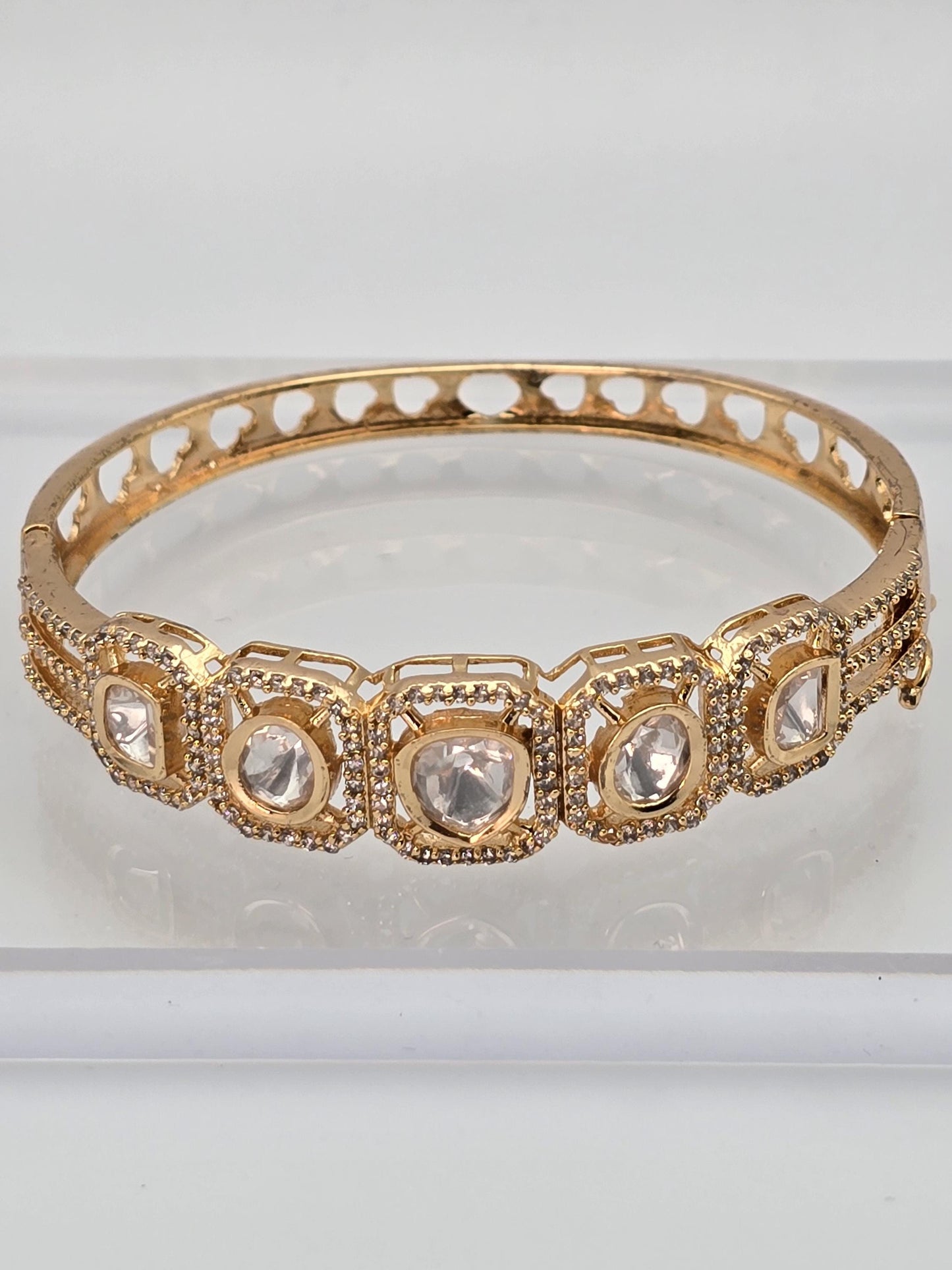American diamonds and Kundan kada bracelet silver gold polished