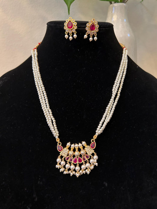 Maharashtrian tanmani small necklace set adjustable gold polished