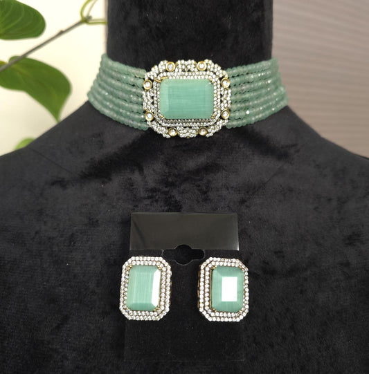 choker necklace set, adjustable gold polished