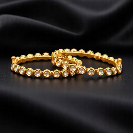Kundan bangles gold polished openable round shaped