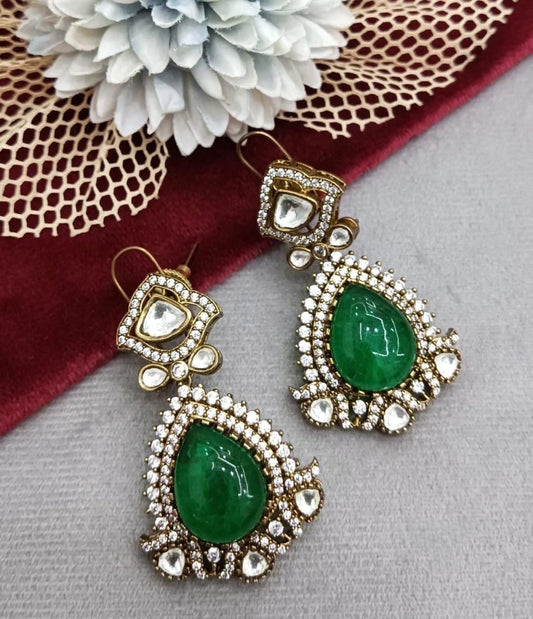 Polki and semiprecious stone earrings with American diamonds