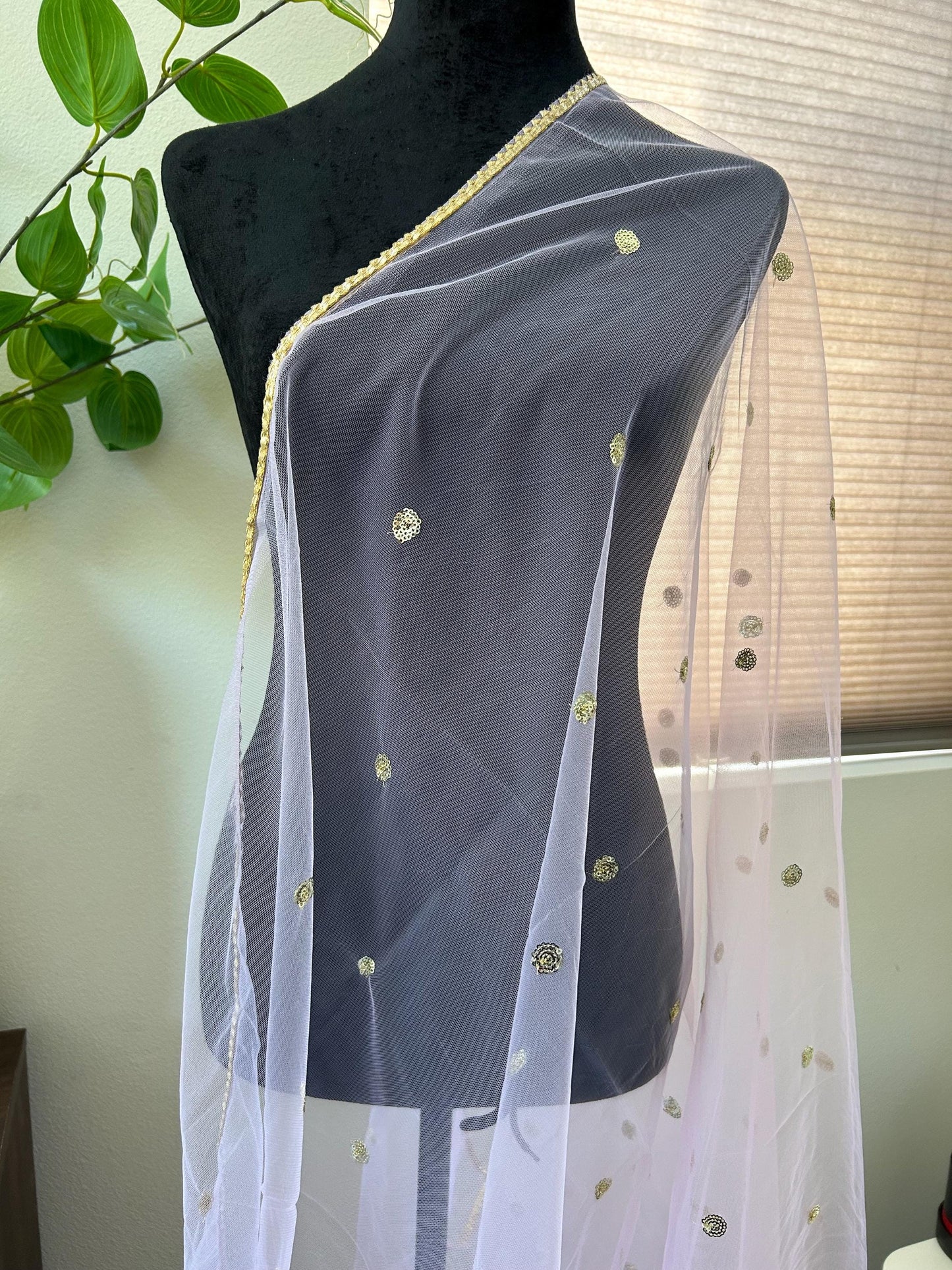 Net fabric Dupatta Stole with Gotta Patti Work delicate edge and sequin buttas work lightweight
