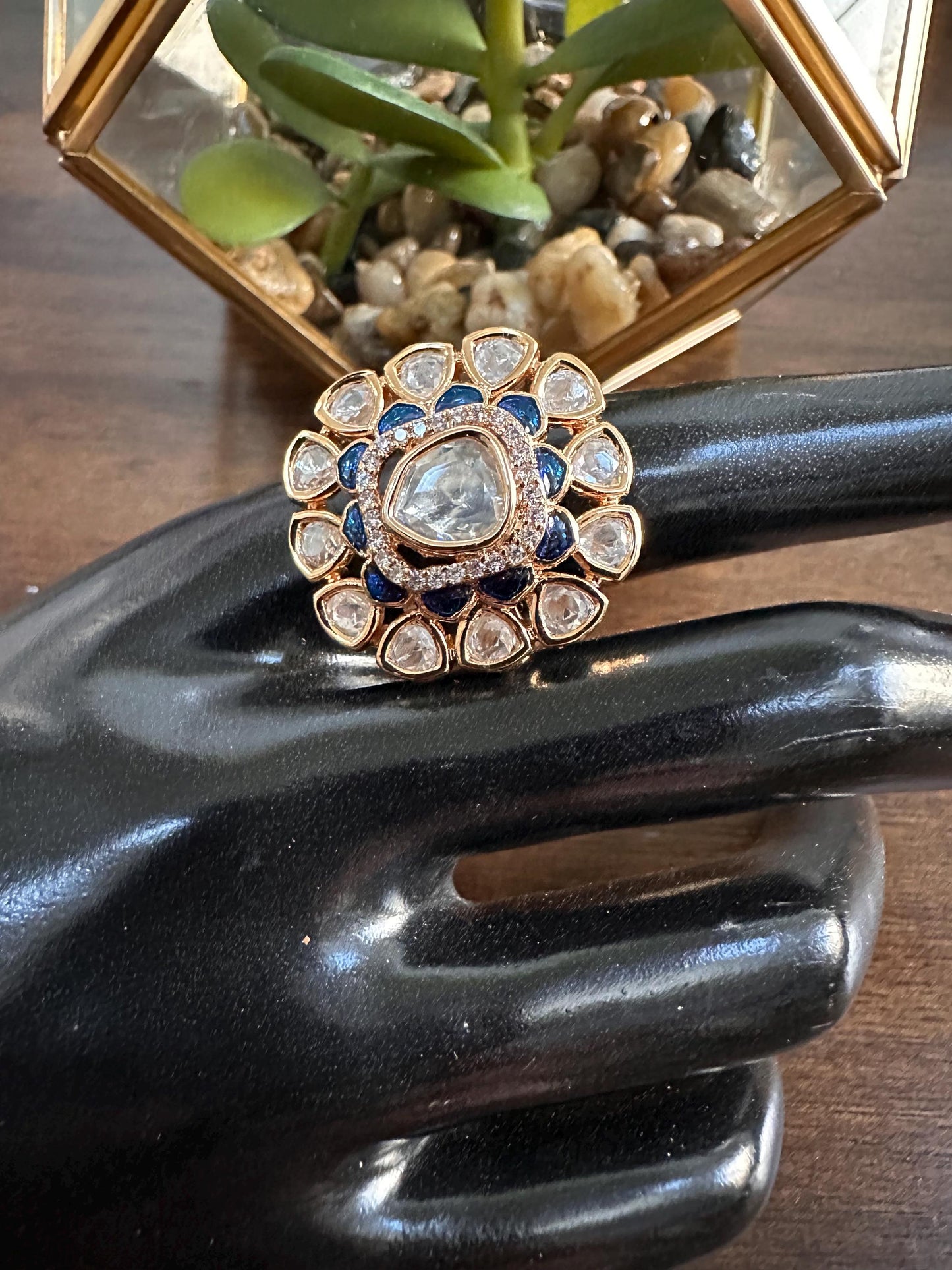 Adjustable finger rings Cubic Zirconia american diamonds kundan polki trendy