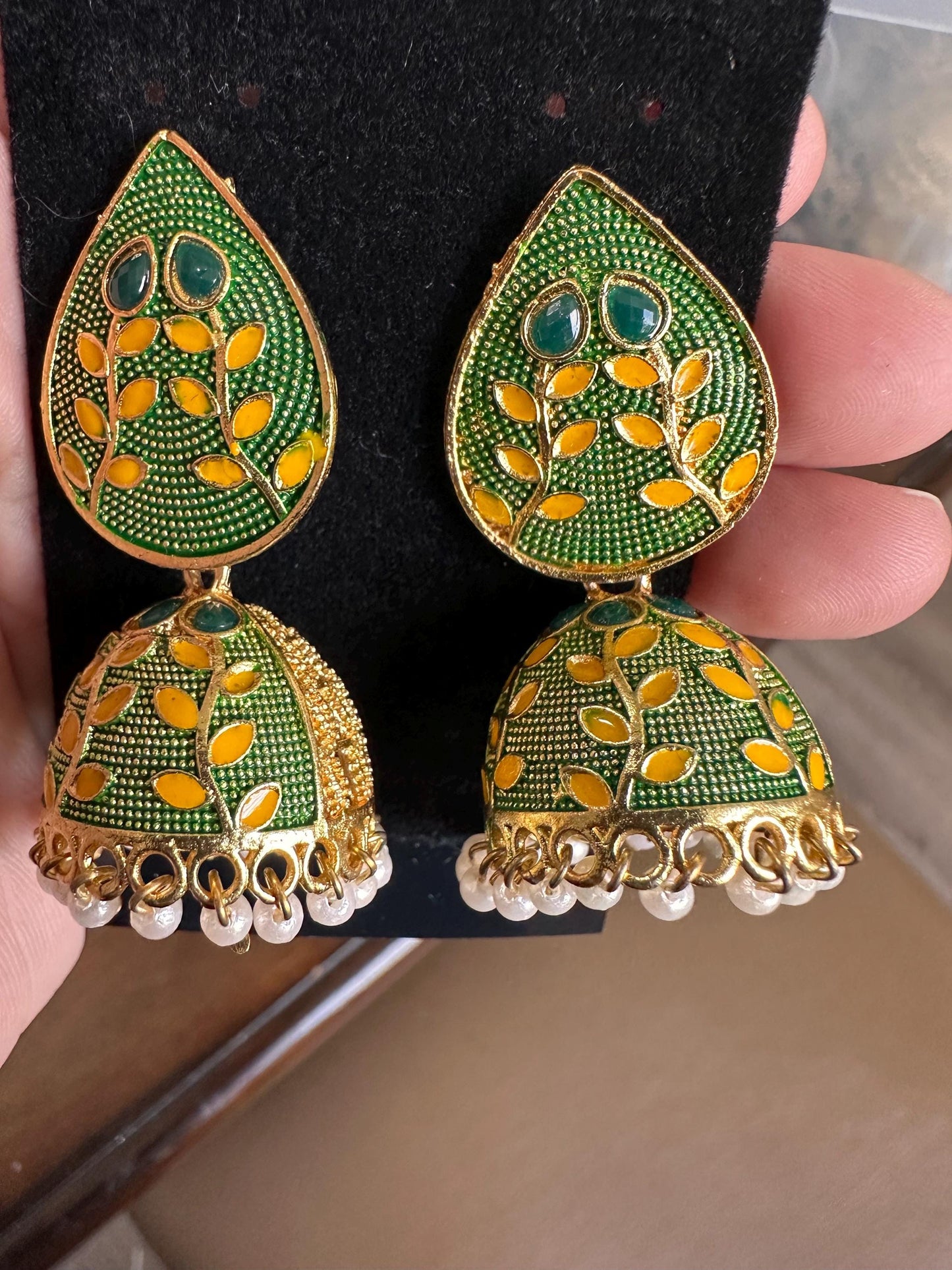 Menna kari work trendy lightweight oxidized jhumkas earrings