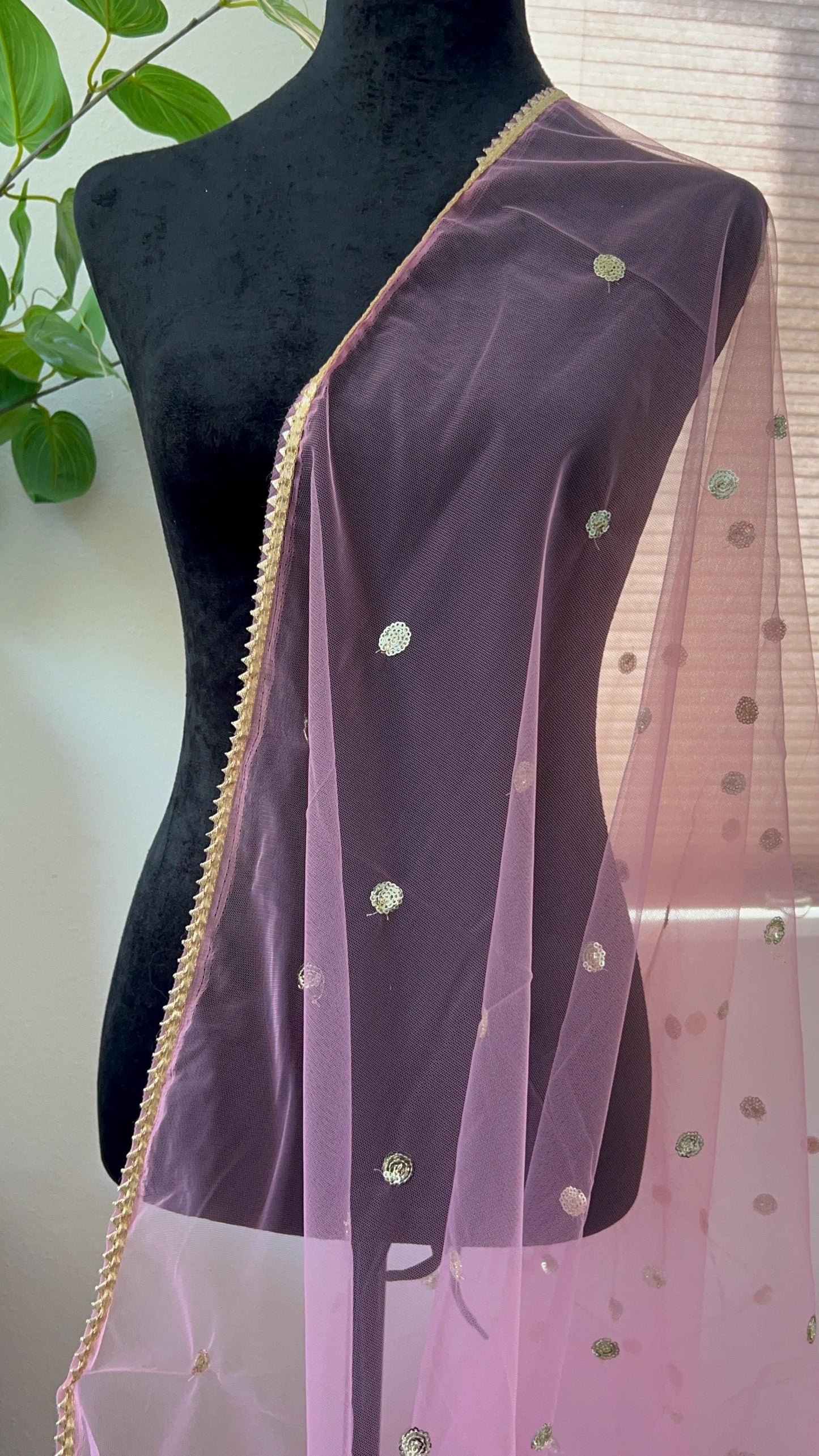 Net fabric Dupatta Stole with Gotta Patti Work delicate edge and sequin buttas work lightweight