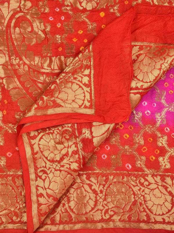 Pink & Red Banarasi Bandhej Gharchola Silk Dupatta