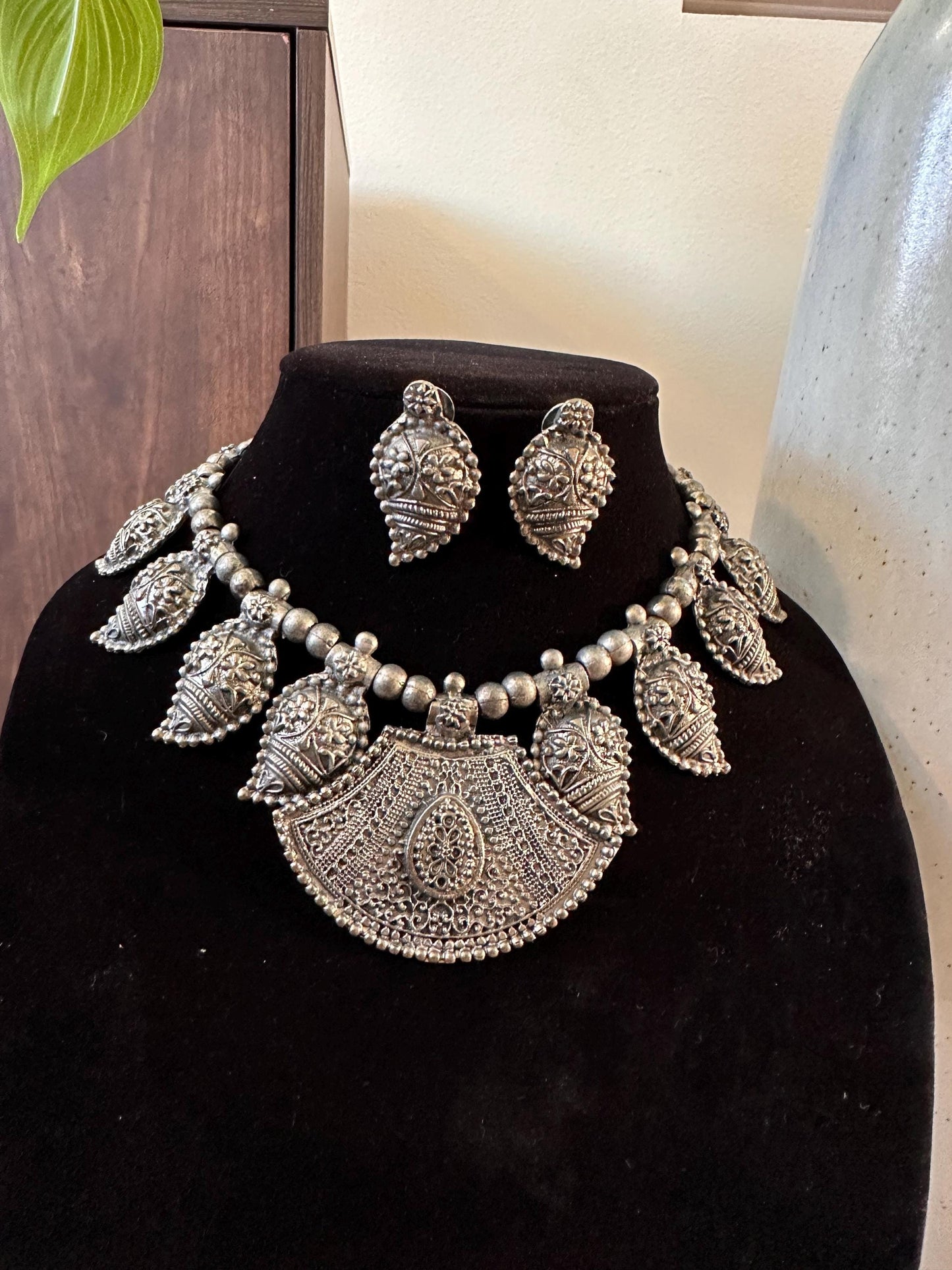Oxidized necklace set silver german silver
