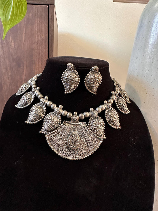 Oxidized necklace set silver german silver
