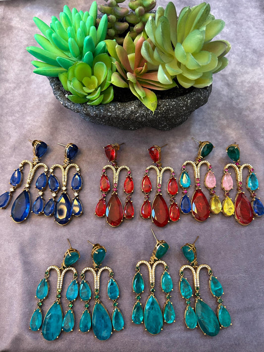 American Diamonds Earring With gold polished chandelier earrings trendy