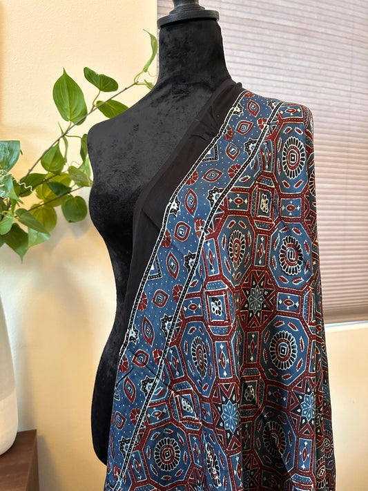 Ajrak Silk dupattas stole with gold jari work
