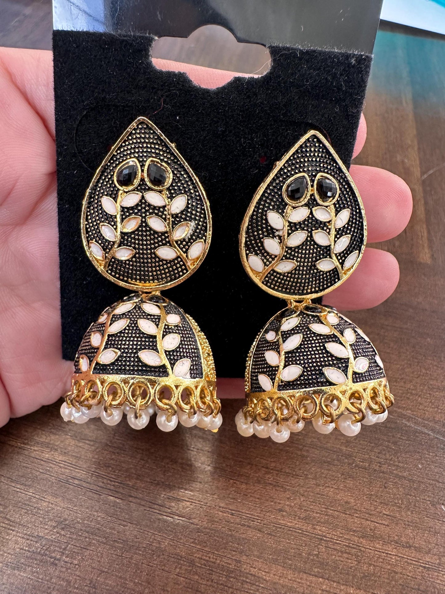 Menna kari work trendy lightweight oxidized jhumkas earrings