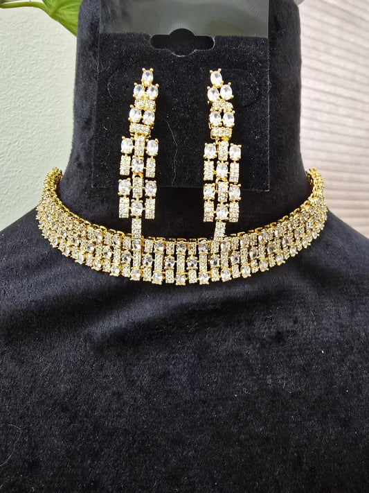 American Diamonds zirconia necklace set choker necklace set available in silver and gold polished